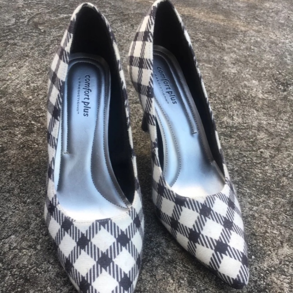 Black and white plaid heels